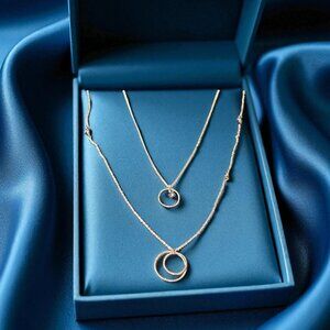 Double Layered Necklace with Milgrain Circle Pendants